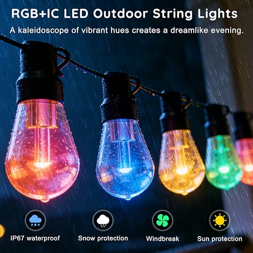 AHRLHR 300FT RGB+IC Outdoor String Lights,Outside Light Dimmable Shatterproof LED Bulbs,Balcony, Outdoor Living， IP67 Waterproof Chasing Effect Lighting DreamColor Patio Strip Lights for Backyard - size: 300FT