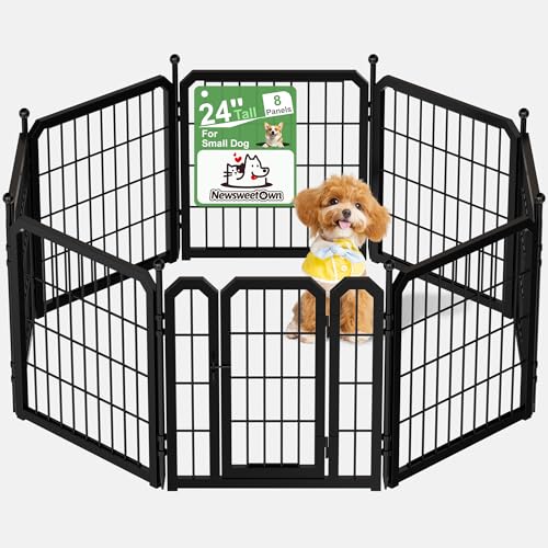 Dog Playpen for Indoor & Outdoor, 24 inch 8 Panels Metal Puppy Playpen for Puppies/Small Dogs, Portable Pet Fence for Yard, Camping, Travelling, Black
