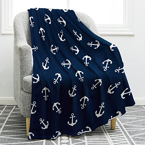 Jekeno Nautical Anchor Blanket Gifts for Men Women Kids Boys Birthday Christmas for Dad Husband Son Fathers Day Presents Sea Adventure Ocean Theme Navy Throw Blankets Dark Blue 50"x60" - color: Color6, size: 50"x60"