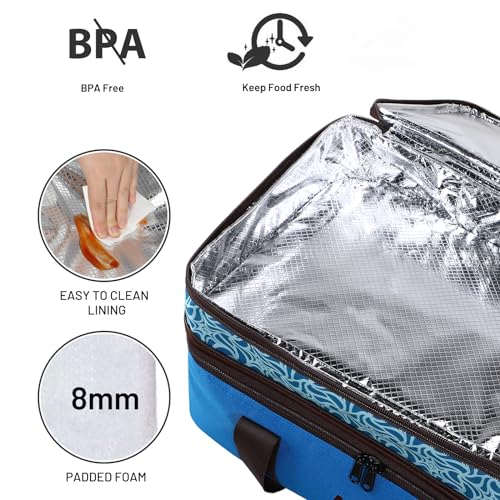 MIER Insulated Double Casserole Carrier Bag Thermal Lunch Tote for Lasagna Lugger, Potluck Parties, Picnic, Beach, Fits 9 x 13 Inches Baking Dish, Casserole Dish, Expandable by Mid Zipper, Blue - color: Blue