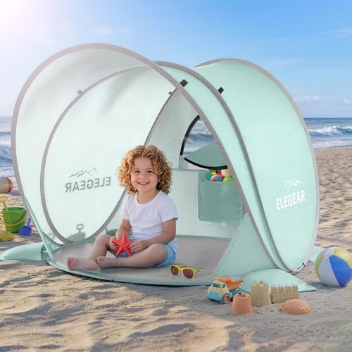 Elegear Pop Up Baby Beach Tent with Mini Canopy, CumbreX™ UPF 50+ UV Protection Baby Tent Sun Shelter, 1S Setup Portable Baby Beach Essentials Shade for Infant Toddler Outdoor Indoor Play - Green - color: Green