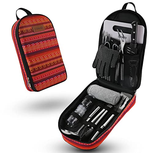 Camping Cookware Storage Bag - Camping Cooking Utensils Set Bag Camping Tool Portable Storage Bag Suitable for Knife, Fork, Spoon, Chopping Board, Chef's Knife,Kitchenware Storage - color: red