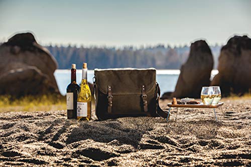 LEGACY - a Picnic Time Brand Adventure Wine Tote Bag with Wine Glasses and Mini Table, Khaki Green/Brown - color: (Khaki Green With Brown Accents)