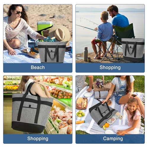 Insulated Cooler Bag Reusable Grocery Tote Bags Transport Large Lunch Box for Women - color: Gray-activity
