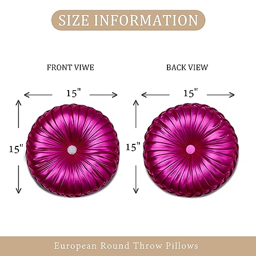 EUCIOR Round Throw Pillows,Pumpkin Pleated Handmade Metallic Throw Pillows,Hot Pink Throw Pillow,Modern Leather Decorative Pillowcases for Home Decor Bedroom Living Room Couch Bed Sofa (Hot-Pink) - color: Hot Pink