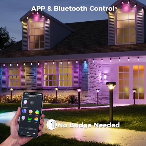 XMCOSY+ Smart Solar Pathway Lights, Bluetooth APP Control with Motion Sensor, 150LM RGBCW Color Changing Landscape Lighting for Yard, Garage, Garden, Lawn, IP65 Waterproof, 4 Pack - size: 4 Pack (Excludes smart bridge)