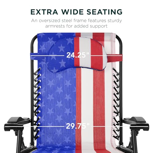 Best Choice Products Oversized Zero Gravity Chair, Folding Outdoor Patio Lounge Recliner w/Cup Holder Accessory Tray, Pillow - American Flag - color: American Flag