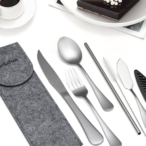 Travel Utensils with Case, Portable Travel Silverware Set Stainless Steel Lunch Box Cutlery Set for Work, Camping, Picnic, Hiking, Office (Silver) - color: Silver