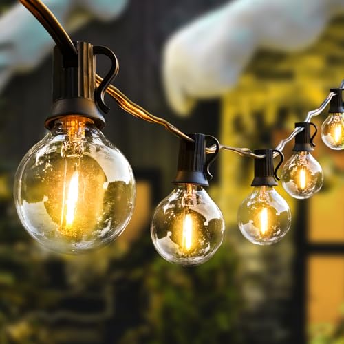 LED Outdoor String Lights 60FT, Shatterproof Patio Hanging Lights Outside, Dimmable G40 Bulbs Waterproof Heavy-Duty Commercial Strand Decor for Bistro Café Party Wedding Porch Backyard - color: Black Wire, size: G40 60FT