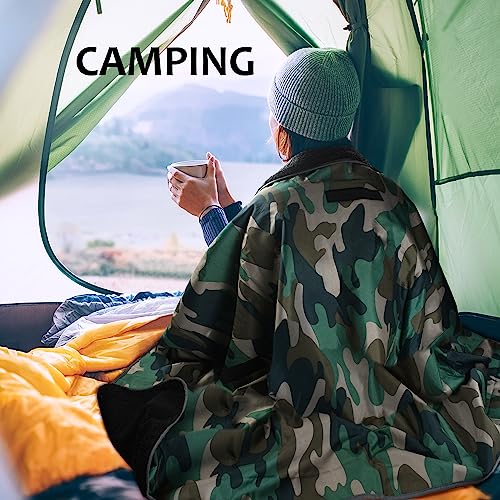 Tirrinia Large Waterproof Outdoor Blanket, Soft Warm Windproof Stadium Blanket with Sherpa Fleece and Foldable for Outdoor Sport, Baseball, Football, Beach, Concerts, Car - color: Camo, size: 51”x 59”