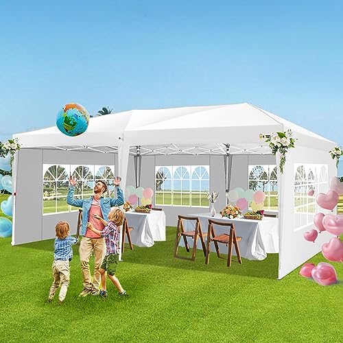 HOTEEL 10x20 Pop Up Canopy Tents for Parties, Outdoor Tent with 6 Sidewalls & 8 Wind-Resistant Rods & Carry Bag, Easy Setup for Wedding, Patio Events, Commercial, Waterproof and UV50+ Protection,White - color: White, size: 13x26FT (+4 Walls)