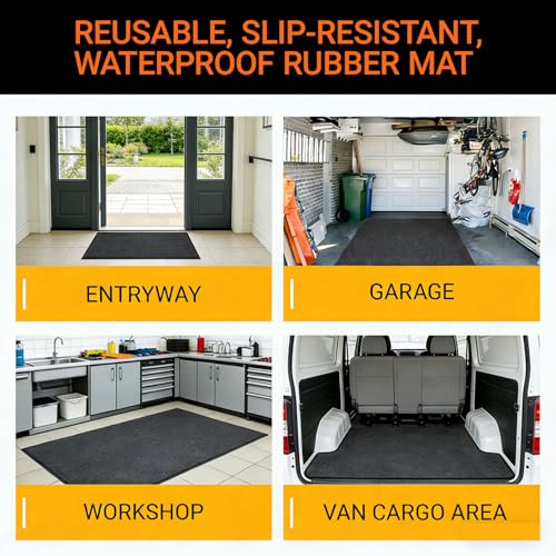Oil Spill Mat Thick 1/3", 64" x 32" Heavy Duty Rubber Garage Floor Protector Mat for Driveway Outdoor, Absorbs Grease Water Leak-Resistant Carpet for Under Car Auto Golf Cart Mower Washer, Black - size: 64"L x 32"W x 0.3"Th