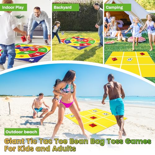 2-in-1 Giant Bean Bag Toss & Large Tic Tac Toe Outdoor Games for Kids Adults-4.5ft Giant Outside Lawn Yard Camping Field Day Games for Kid Family-Backyard Fun Carnival Outdoor Giant Yard Games