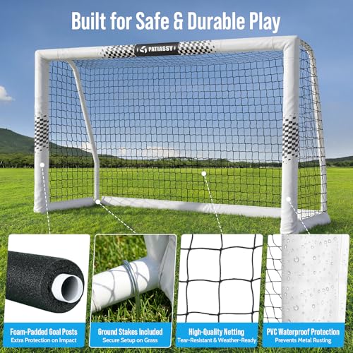 Soccer Goal for Backyard, Heavy Duty Soccer Net with Safety Foam Padded Metal Post, Durable Goals with Training Set Agility Ladder & 12 Cones for Youth & Adults Practice