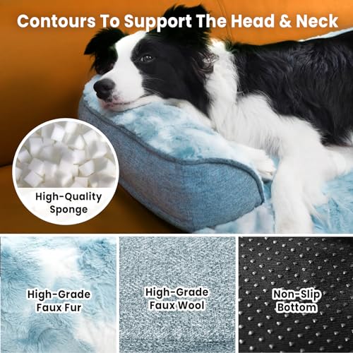 Calming Extra Large Dog Couch Bed for Dogs, 45 x 37 inch Waterproof Removable Pet Mat Couch Cover for Furniture Protector, Non-Slip Fluffy Pelsbarn Dog Bed for Couch, Sofa, Car - Tie-Dye Blue - color: Tie-Dry Blue, size: X-Large
