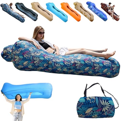 Compact Pump-Free Inflatable Lounger, Outdoor Inflatable Sofa, Waterproof, Air Leakage-Proof Design, Single Portable Air Cushion - color: Blue1