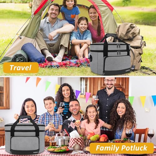 YOREPEK 2 Layer Slow Cooker Carrier, Compatible with 6, 7, 8 Quart Crock-Pot, Insulated Large Slow Cooker Travel Bag with Bottom Pad Lid Fasten Straps, for Family Gathering Potluck, Gifts for Women - color: Gray