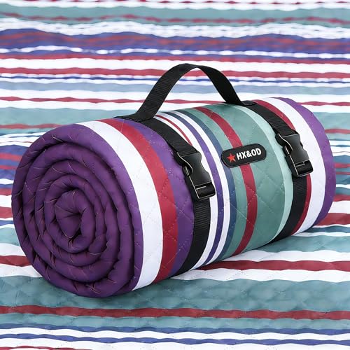 HX&OD Large Picnic Blanket Outdoor 80”x60” Waterproof Picnic Mat Foldable 3-Layer Camping Blanket Portable with Carry Strap Park Blanket for Grass(Red) - color: Red, size: 80”x 60”