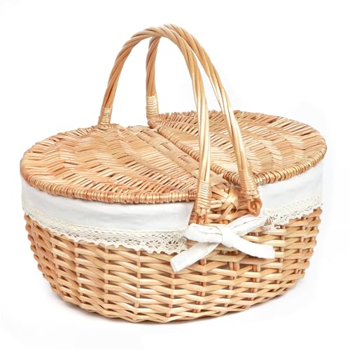 Hap Tim Wicker Picnic Basket for 2 with Lid - Unique Gifts Ideas for Couple, Engagement, Wedding, Bridal Shower, Family, Christmas - White Elephant Gifts for Adults(Y2408-B1) - style: Standard size, white cloth