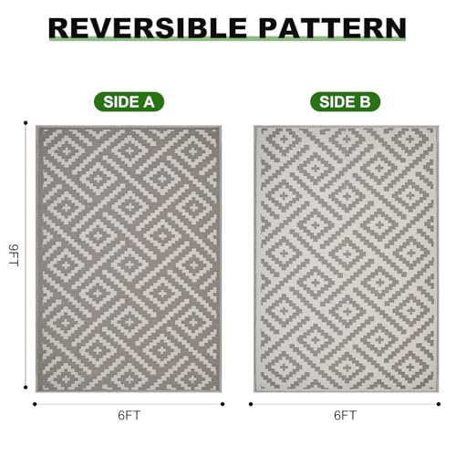 RURALITY Outdoor Rugs 6x9 Feet for Patios Clearance,Plastic Straw Waterproof Mats for Backyard,Porch,Deck,Balcony,Coffee&Beige - color: Cross-coffee&ivory, size: 6' x 9' (Rectangular)