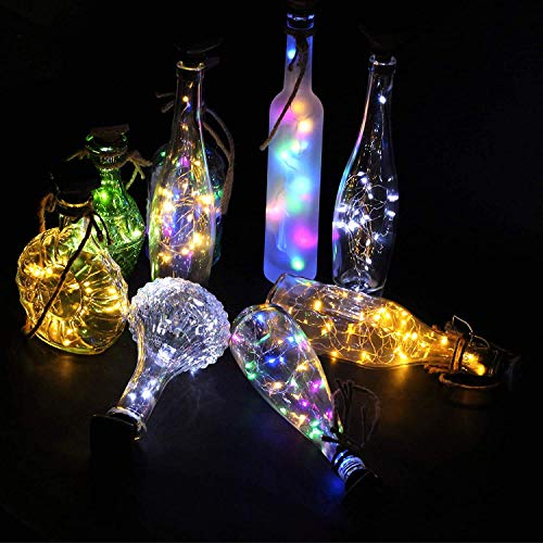 YJFWAL Upgraded 12 Pack Solar Wine Bottle Lights, 20 LEDs Waterproof Copper Light, Bottle Light Fairy Cork String Lights for Yard Patio Decor, DIY Birthday Gift for Mom Grandma Girlfriend(3 Colors) - color: 3 Colors (Square Shaped), size: 12 Pack