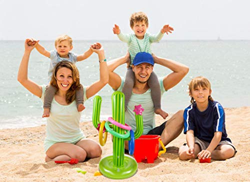 Inflatable Cactus Ring Toss Game Set Target Toss Floating Swimming Ring Toss Includes Cactus,4 Rings for Fiesta Party Accessories Hawaiian Pool Beach Party Decoration Supplies