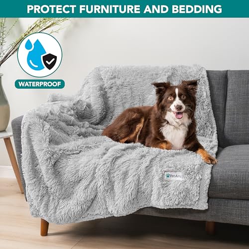 PetAmi Waterproof Dog Blanket for Couch, Bed & Furniture,Reversible Sherpa & Faux Fur Pet Blanket, Leakproof Pet Blanket for Large Dog Cat, Washable Soft Calming Protector Throw (60x80, Light Gray) - color: Light Grey, size: X-large (60x80)