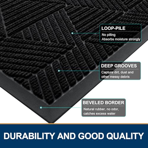 Smiry Front Door Mat Outside Entrance, Heavy Duty Sturdy Natural Rubber Doormat, Trap Dirt and Moisture, Easy Clean Low Profile Mats for Indoor Outdoor Entry, Irregular Triangle (71x47, Black) - color: Black, size: 71" X 47"
