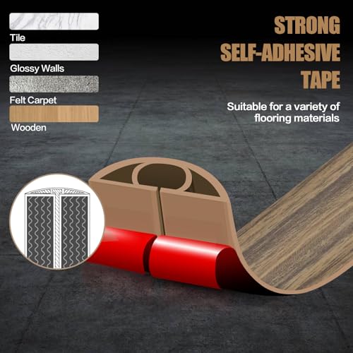 Floor Cord Cover Self Adhesive Cord Hider,3.3FT Cable Management, Extension Strip Protector for Wires, Prevent Cable Trips for Offices, Gyms, Exhibitions Cavity:0.3"(W) x0.28(H) Woodsmokedbrown - color: Wood smoked brown, size: 0.78" x 3.3'
