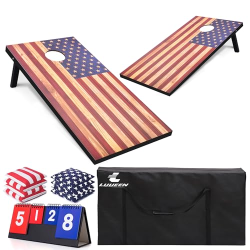 4x2 Ft Cornhole Boards Set, Premium Regulation Size Cornhole Boards with 8 All-Weather Bean Bags, Carrying Case and Scoreboard - style: 4'x2' American Flag