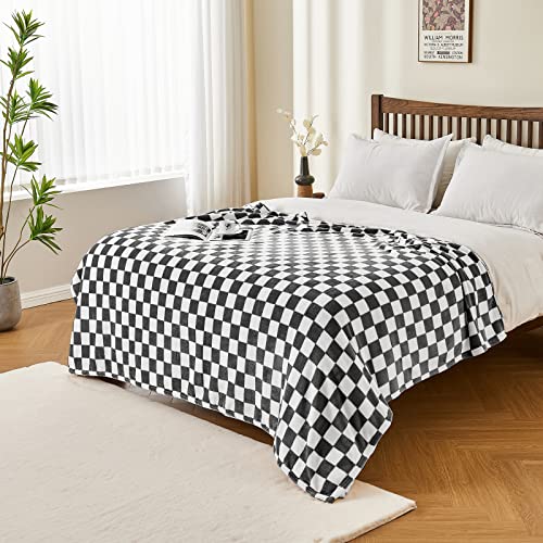 Edenleaf Checkered Blanket Flannel Throw Blankets Soft Cozy Checkered Grid Print Chessboard Gingham Pattern Throws for Bed Sofa Couch for All Seasons, 60x80 Inch, Black - color: 01 Black, size: Blanket-60"x80"