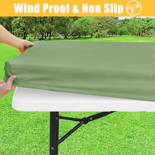 Rectangle Table Cloth, Waterproof Elastic Fitted Tablecloth for 4 Foot Folding Tables, Washable Polyester Tablecloths for Picnic, Camping, Outdoor (Green, 30"x48") - color: Green, size: 48" x 30" (Rectangular)