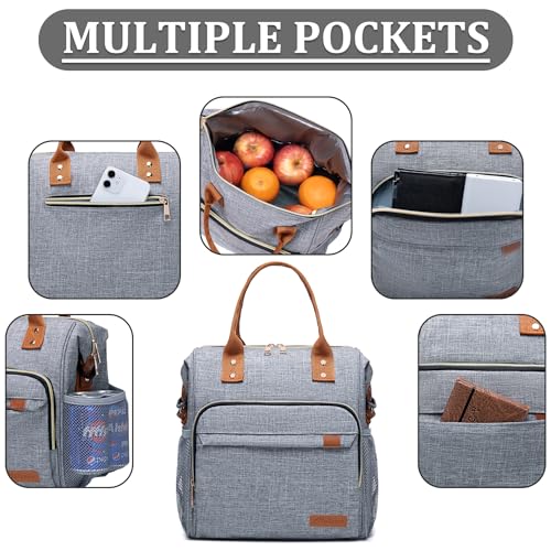 TuErCao Adult Lunch Box - Insulated Lunch Bag Women for Work, Soft Cooler for Beach Travel Picnic, Ladies Lunch Tote Bag for Office, Grey - color: A3: Grey, size: Large