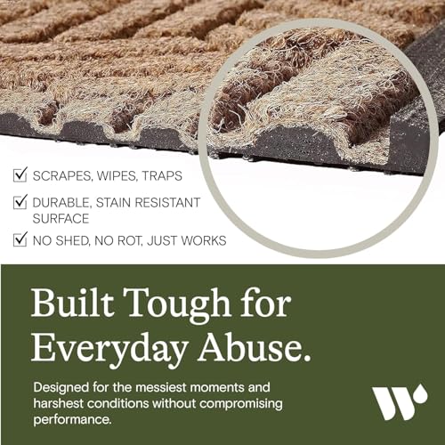 WaterHog Boxwood Front Door Mat Indoor Outdoor Entrance, Absorbent All-Weather Doormat with Non-Slip Rubber Backing, Dirt & Moisture Trapper, Low Profile & Easy Clean, Made in USA, 35"x59" Camel - color: Khaki/Camel, size: Large 35"x59" (3'x5')