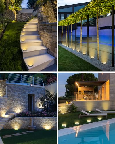 btfarm 12 Pack Solar Lights Outdoor, 8 LED Solar Ground Lights IP65 Waterproof Flat Solar Disc Light, Pathway Lights for Garden Lawn Patio Yard Path Landscape, Warm White - color: Warm White, size: 12 Pack