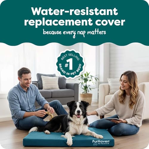 Furhaven Replacement Dog Bed Cover Water-Resistant Indoor/Outdoor Logo Print Oxford Polycanvas Mattress, Washable - Deep Lagoon, Large - color: Deep Lagoon, size: Large (Pack of 1)