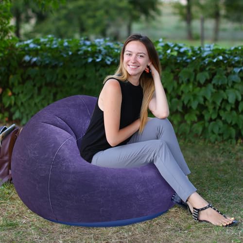 Realspring Inflatable Bean Bag Chairs Outdoor Blow up Camping Chairs Inflatable Lazy Sofa Folding Portable Bean Bag Loungers Couch for Movie Night(Blue,2 Pcs) - color: Blue