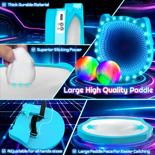 3D LED Light Up Toss Catch Ball Game Set Toys for Back Yard Outdoor Party Favors Glow in Dark Sticky Paddle Baseball Gift Age 3 4 5 6 7 8 9 10 11 12 Years Old Girls Boy Kid Family Adult - color: Pink 2 Paddle 2 Balls