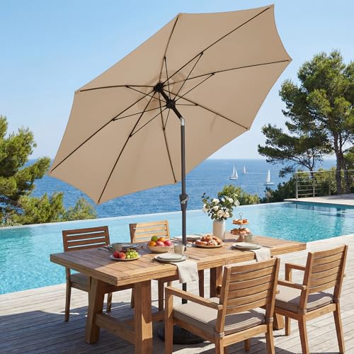 JEAREY 9FT Outdoor Patio Umbrella, Market Umbrella with 8 Fiberglass Ribs & Tilt/Crank, UV Protection & Wind-Resistant Pool Umbrella for Lawn Garden Deck Backyard, Cream Beige - color: Cream Beige