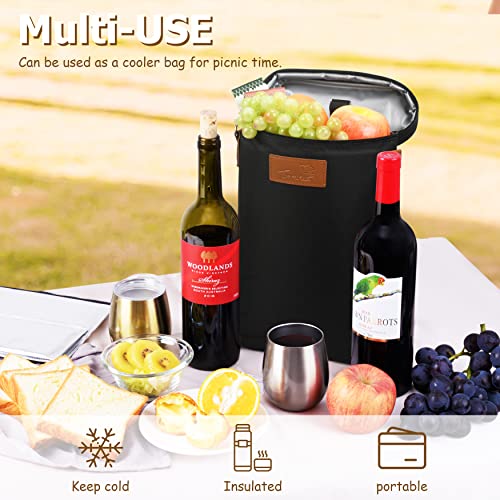 Tirrinia 2 Bottle Leakproof Insulated Wine Tote Carrier Bag - Padded Cooler for Travel, Restaurants, Tasting, Parties, Great Gift for Wine Lovers - color: Black, size: 2 Bottle-without front pocket