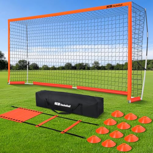 Haokelball Portable Soccer Goal for Backyard, 12x6 FT Soccer Net with Metal Post for Adult Youth Practice, Outdoor Training Equipment with Agility Ladder, Cones, Ground Stakes and Carry Bag - color: Orange