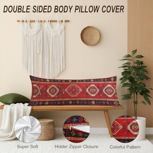 20"X54" Body Pillow Case Ethnic Aztec, Native American Style Geometric Boho Side Sleeper Body Pillow Covers Long Pillowcase Protector Body Cushion Cover for Couch Bed Sofa Car - color: Ethnic Aztec, size: 54" x 20" (Pack of 1)
