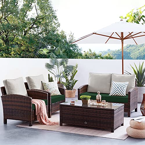 Favoyard Patio Chair Cushions 22 x 22 x 3 Inch Waterproof Outdoor Seat Cushions for Patio Furniture 3-Year Color Fastness Garden Sofa Couch Chair Pads with Handle & Adjustable Straps Set of 2, Green - color: Green, size: 22 x 22 x 3 In