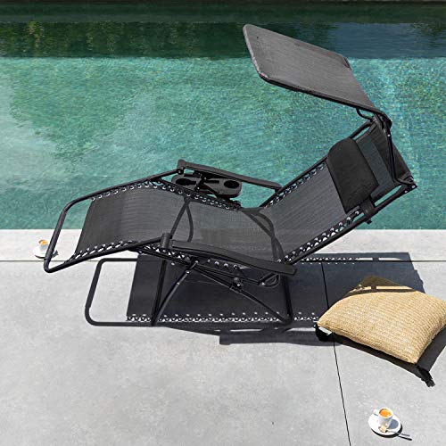 Homall Zero Gravity Chair Patio Lawn Chair Lounge Chair Folding Recliner Adjustable Outdoor with Canopy Shade,Cup Holder (Black) - color: Black