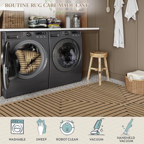Lahome Neutral Geometric 5x7 Washable Rugs for Living Room Office, Black and Nature Outdoor Patio Rug Farmhouse Rhombus Non Slip Non Shedding Carpet for Classroom Balcony Dining Room - color: Nature/Brown and Black, size: 5x7