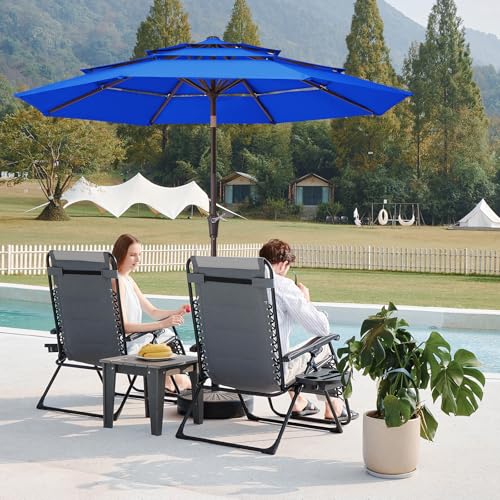 JEAREY 9FT 3 Tier Patio Umbrella Outdoor Market Umbrella Table Umbrellas with 8 Ribs 1.5 Pole Push Button Tilt and Crank UV Protection for Garden,Royal Blue - color: Royal Blue
