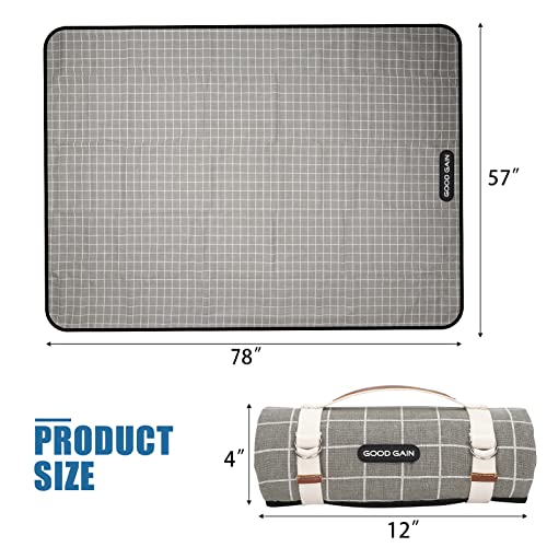 Picnic Outdoor Blankets Waterproof Extra Large - Beach Mat Sand Free Foldable with Carry Strap | Portable Camping Blanket | Park Blanket for Grass Park, Hiking, Travel, Concerts, Indoor (Grey Check) - color: Grey