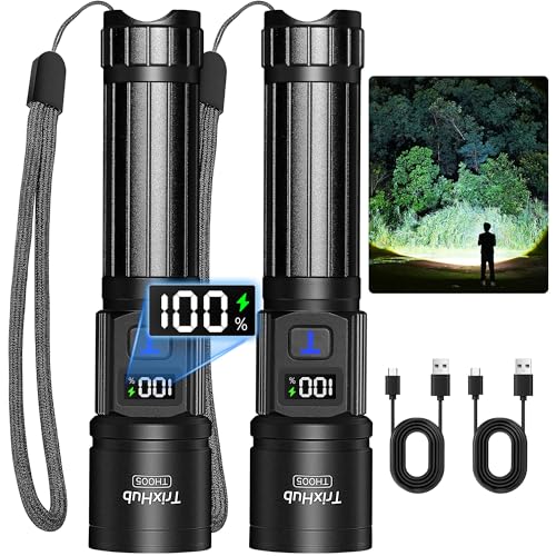TrixHub Rechargeable Flashlights 2 Pack, Super Bright High Lumens Flash Light, 5 Modes Zoomable Linternas with LCD Digital Display, Powerful Handheld LED Flashlights for Home Emergencies Camping - size: 2Pack