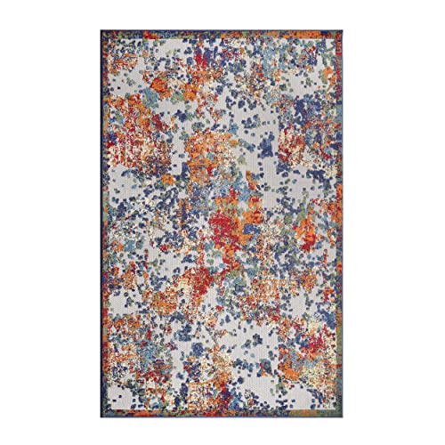 Superior Indoor/Outdoor Area Rug Perfect For Patio, Bedroom, Kitchen, Laundry Room, Entryway, Office, Playroom, Carpet Cover, Modern Contemporary Abstract Splatter, Kalina Collection, 10' x 14', Cream - color: Kalina - Cream, size: 10' x 14' (Rectangular)