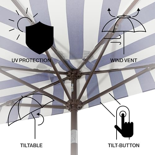 JONATHAN Y Half Umbrella UMB1201B Beverly 9 ft. Designer Classic Scalloped Fringe Market Patio with Crank, Push Button Tilt and UV Protection in Navy/White - color: Navy/White